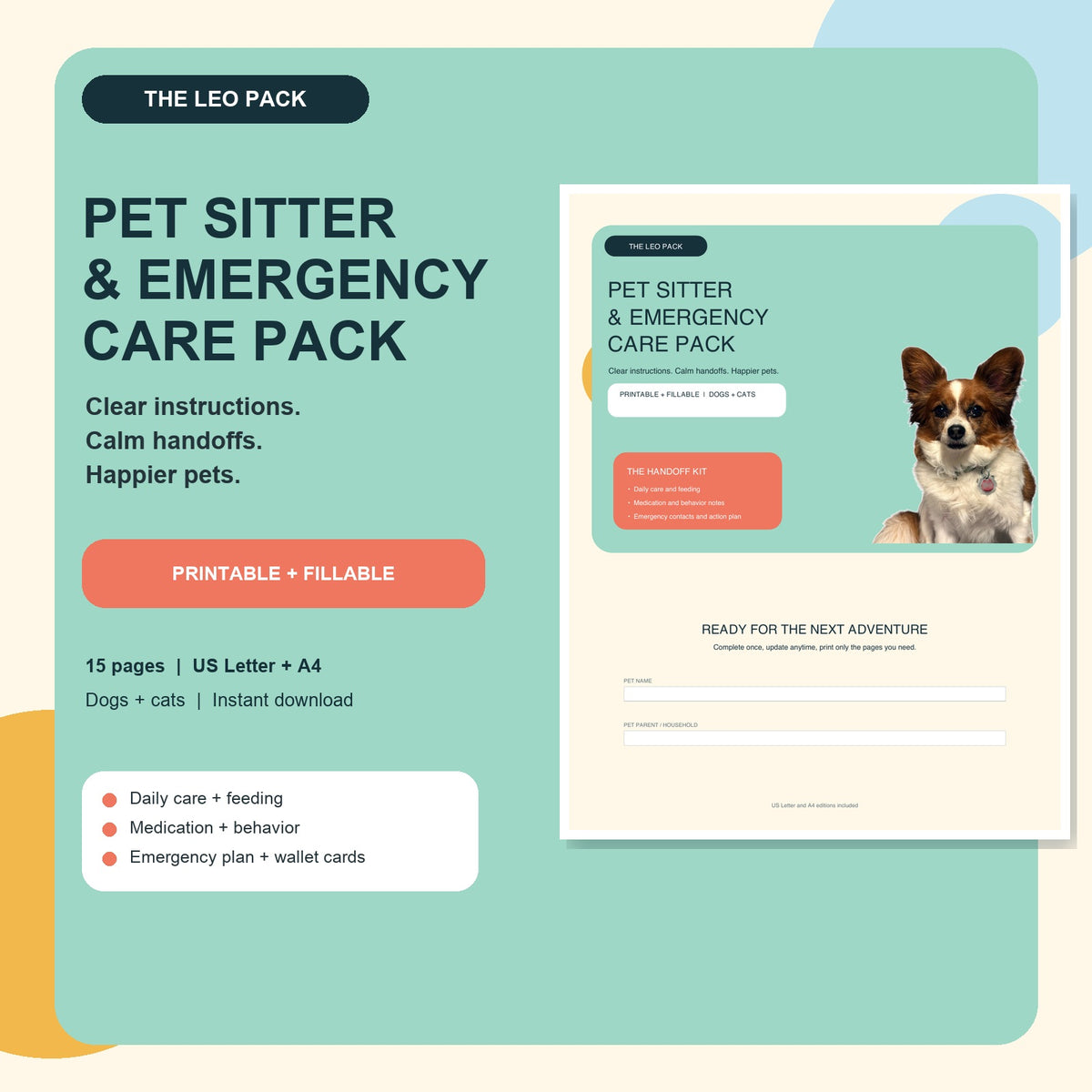 The Leo Pack Pet Sitter & Emergency Care Pack - Fillable + Printable PDF