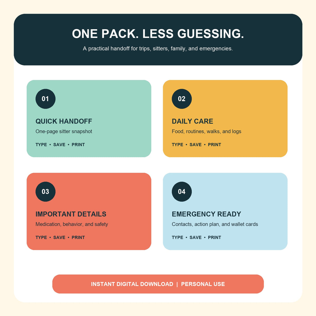 The Leo Pack Pet Sitter & Emergency Care Pack - Fillable + Printable PDF