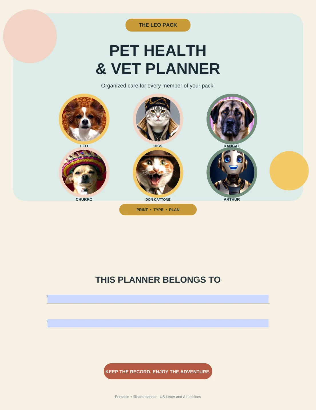 The Leo Pack Pet Health and Vet Planner cover