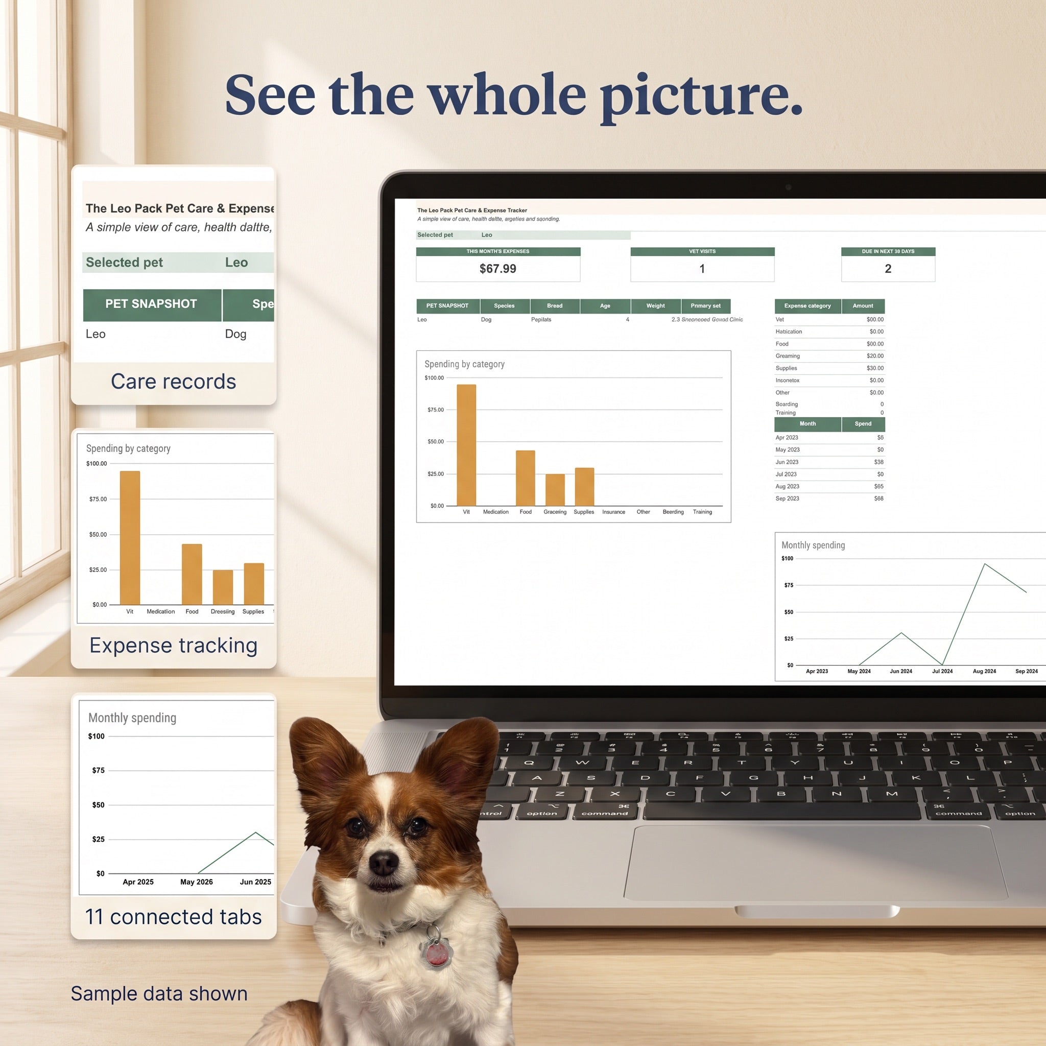 Care records, expense tracking and 11 connected tabs